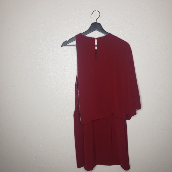 Halston Heritage One-Shoulder Mini Dress in Burgundy - Picture 8 of 10